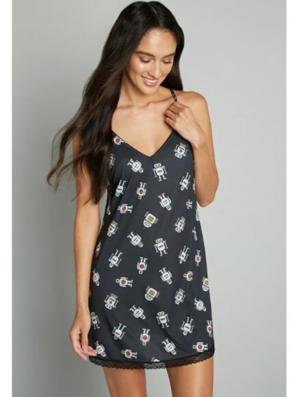 Modcloth x Breakfast for Dinner Sleep Bright Nightgown Robot Print Womens Large